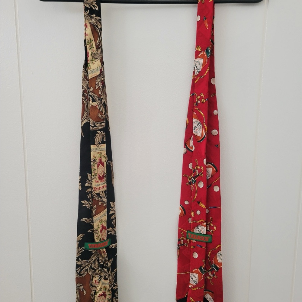 Pair of Vtg TABASCO Sauce Men's 100% Silk Neckties Ties - 57" x 3 7/8", Novelty